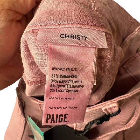 PAIGE Women's Christy Cargo Tapered High Rise Cuffed in Vintage Garden Rose‎ 27 - Picture 5 of 12
